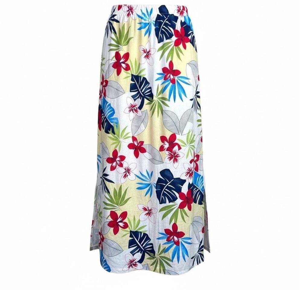 Vintage 90's Hot Cotton 100% Linen Skirt Resort Floral Tropical Print Women's 2X